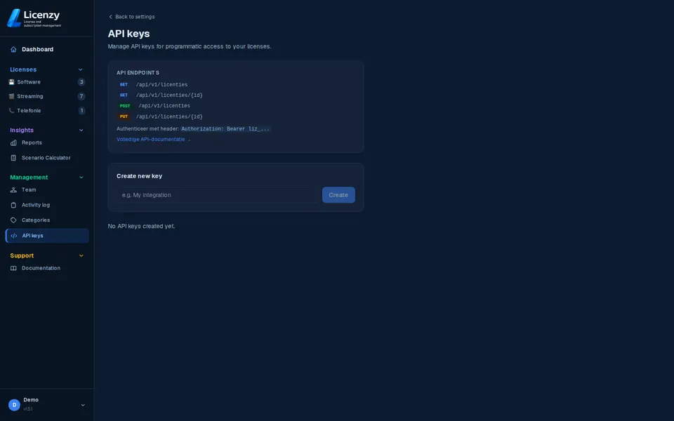 API keys dark mode