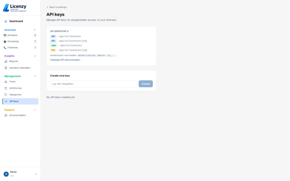 API keys light mode