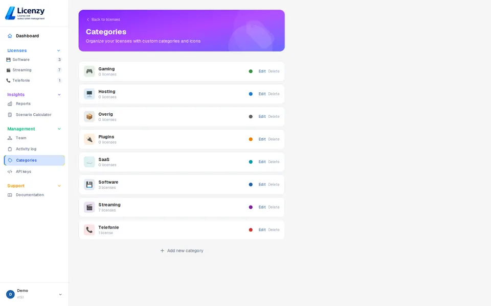 Categories light mode