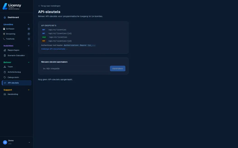 API-sleutels dark mode