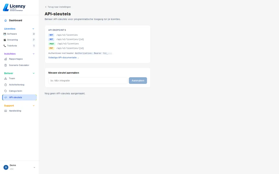 API-sleutels light mode