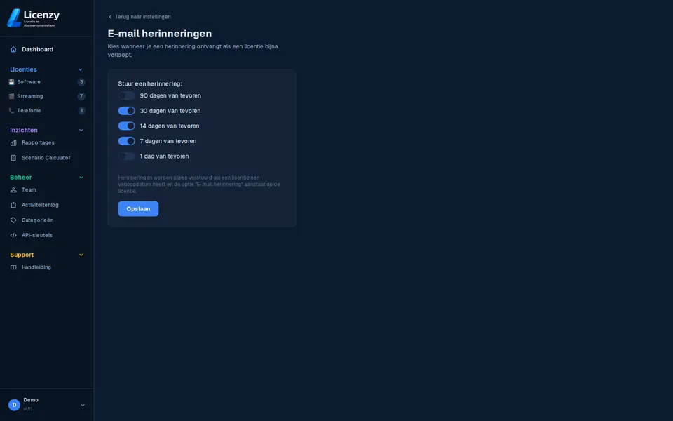 Verlengingsherinneringen dark mode