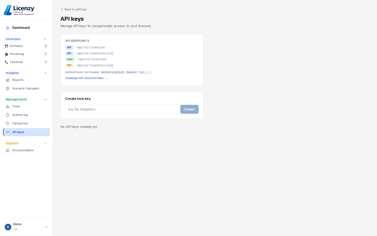 API keys light mode