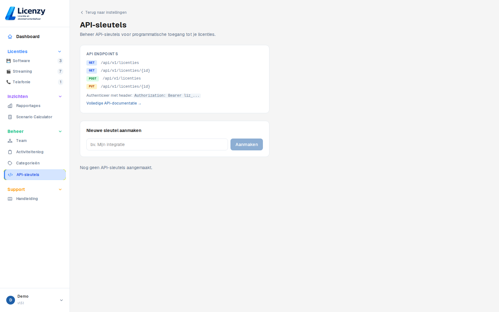 API-sleutels light mode