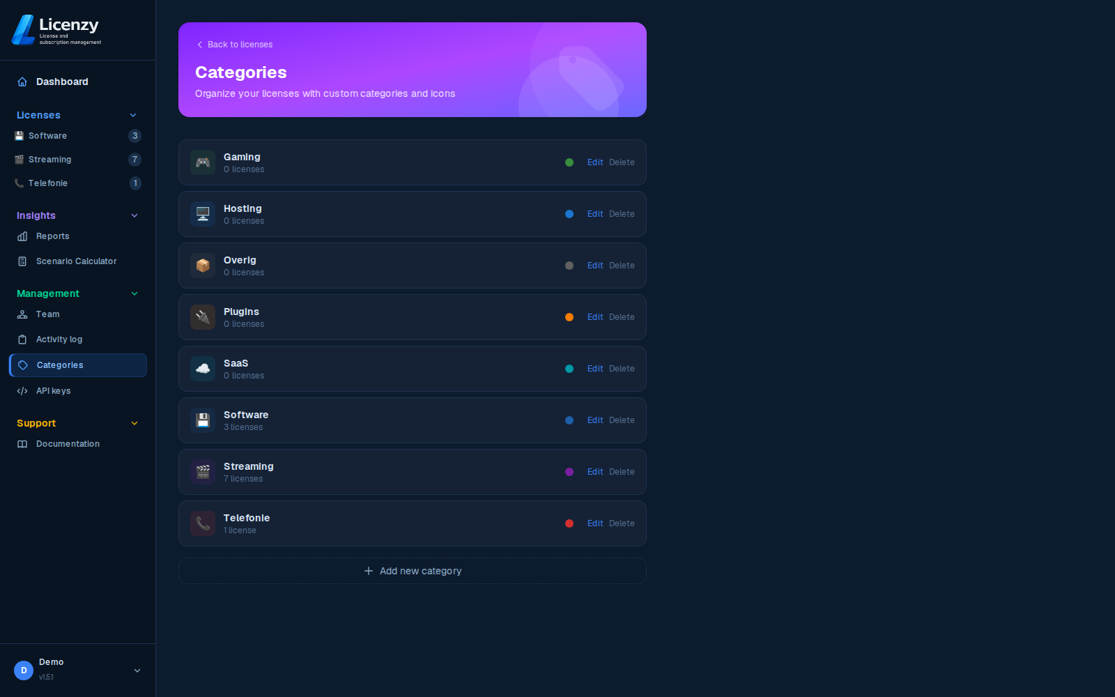 Categories dark mode