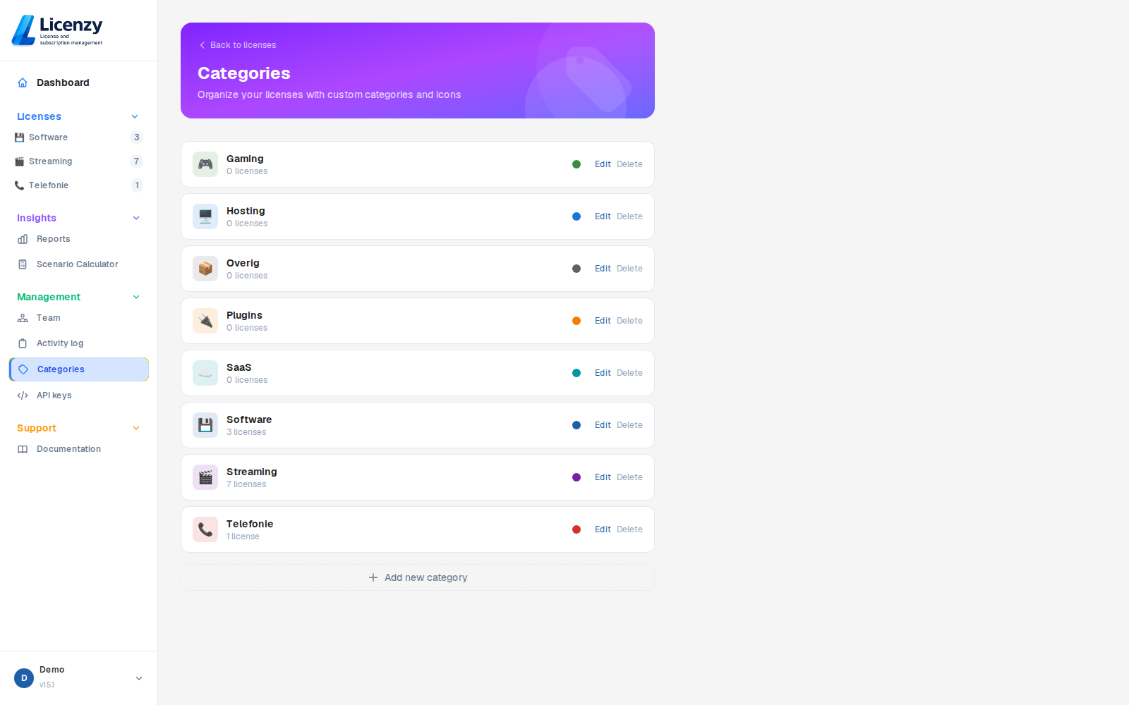 Categories light mode