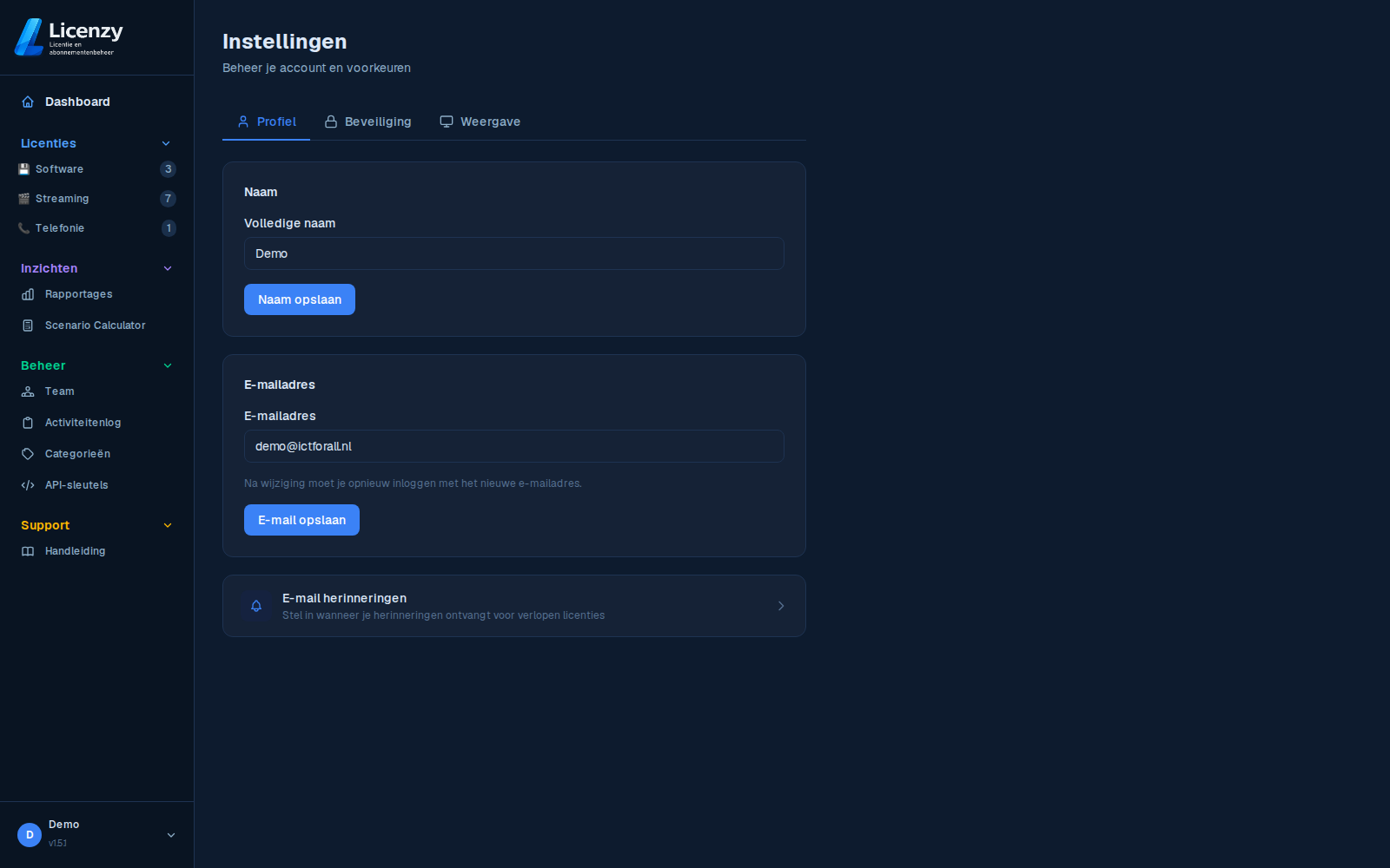 Instellingen dark mode