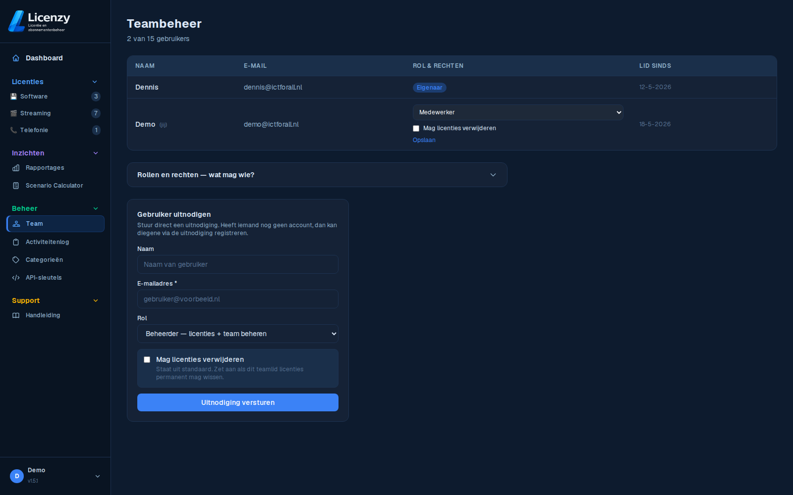 Teambeheer dark mode