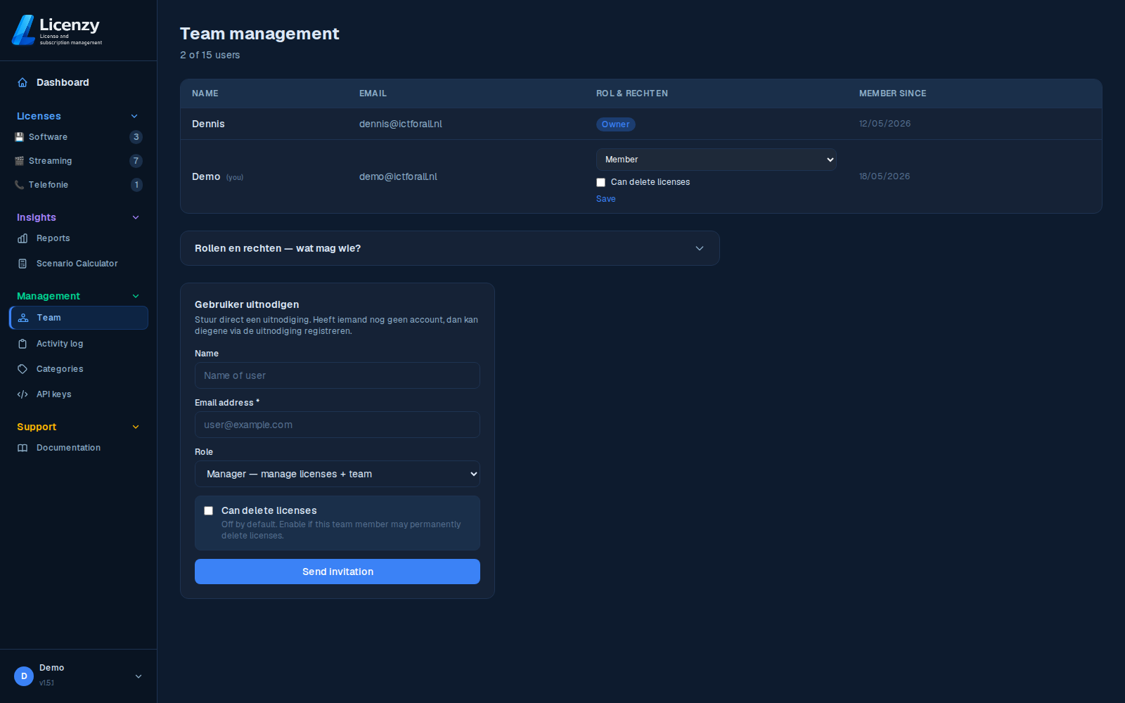 Team management dark mode