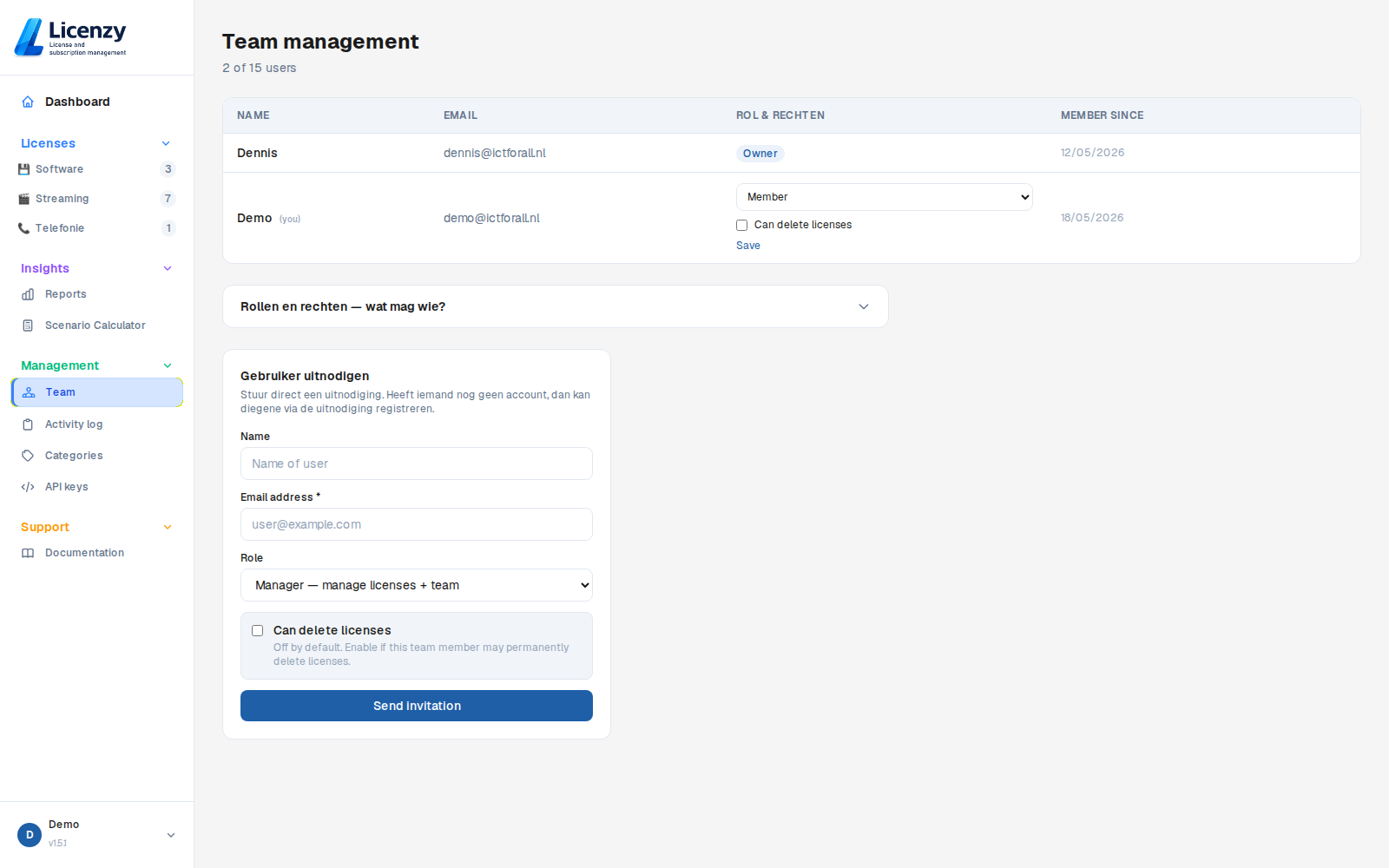 Team management light mode